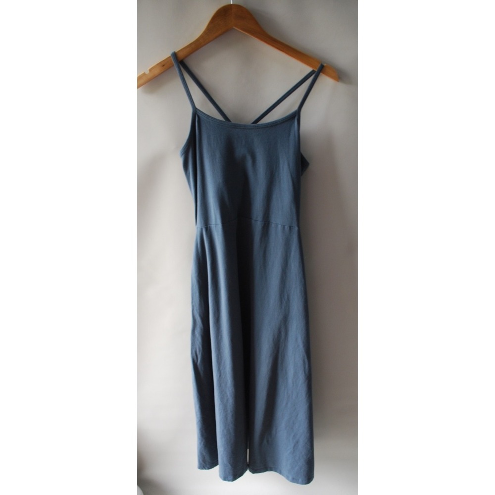 Pact Organic Cotton Fit & Flare Midi Dress Blue M – Built‑In Bra, Pockets, Used